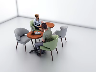 Minimalist Indoor Setting With Round Table And Green Gray Chairs For Two People 3d model