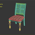 Accent Chair with Dark Brown Wooden Frame Geometric Backrest and Striped Cushion Carved Legs
