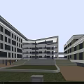 Modern School Building Exterior With Large Glass Windows And Unique Roof Design
