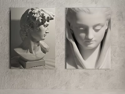 Classical Human Sculpture Portrait Two Bust Figures Black and White Wall Art 3d model