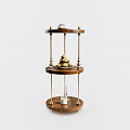 Three Tiered Wooden Side Table With Metal Accents And Decorative Items On Top