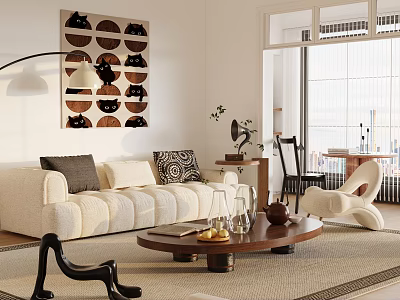 Cozy Living Room Interior With Cream Sofa Coffee Table And Decorative Wall Art 3d model