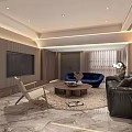Modern Living Dining Room Interior With Dark Sofa Blue Chair And Marble Floor