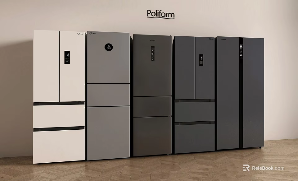 Poliform Stylish Refrigerators and Freezers with White and Gray Various Designs on 3d model 