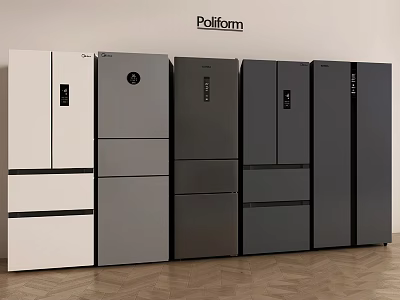 Poliform Stylish Refrigerators and Freezers with White and Gray Various Designs on 3d model