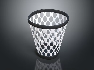 Mesh Design Trash Can With Black And White Polka Dots And Black Rim 3d model