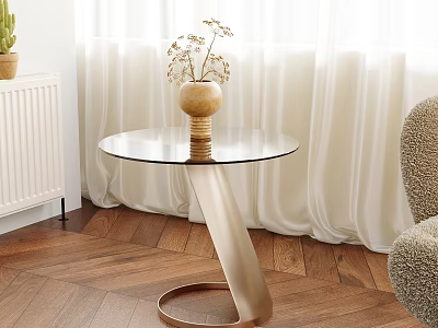 Modern Living Room With Round Glass Side Table And Vase 3d model