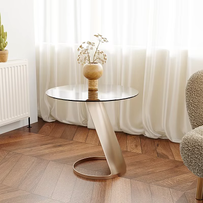 Modern Living Room With Round Glass Side Table And Vase 3d model