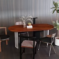 Elegant Oval Wooden Dining Table Set with Mixed Chairs Dried Flowers Fruits and Green Plant