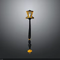 Architectural Street Lamp Design With Black Pole Yellow Base And Orange Lampshade Decorative Spherical Details