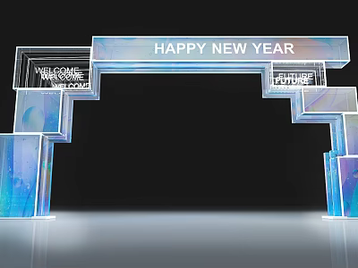 Modern Transparent Happy New Year Decorative Arch With Welcome Future Signs 3d model