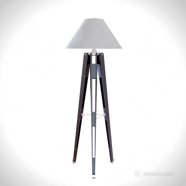 Modern Tripod Floor Lamp With Gray Fabric Shade And Black Metal Stand 3d model 