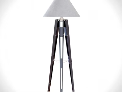 Modern Tripod Floor Lamp With Gray Fabric Shade And Black Metal Stand 3d model