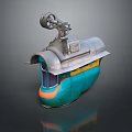 Vintage Mechanical Device With Colorful Blue Orange Exterior And Top Gear Structure