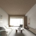 Modern Living Dining Room Interior With White Sofa Round Wooden Coffee Table And Colorful Paintings