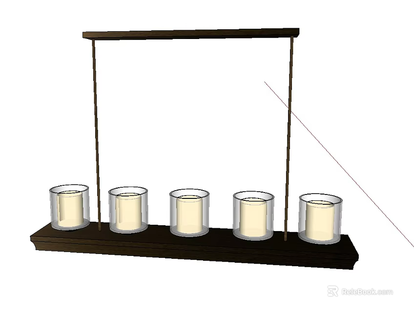 Decorative Five Light Candle Style Chandelier With Dark Wooden Base And Hanging Rod 3d model 