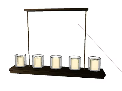 Decorative Five Light Candle Style Chandelier With Dark Wooden Base And Hanging Rod 3d model