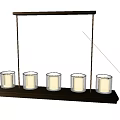 Decorative Five Light Candle Style Chandelier With Dark Wooden Base And Hanging Rod