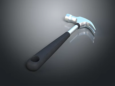 Professional Hardware Tool Hammer With Silver Head Black Handle And Reflective Surface 3d model