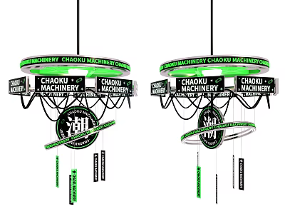 CHADU MACHINERY Hanging Mechanical Decor With Green Rings And Black Elements 3d model