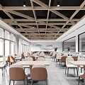 Modern Restaurant Interior Design With Wooden Beam Ceiling Neat Tables And Comfortable Chairs