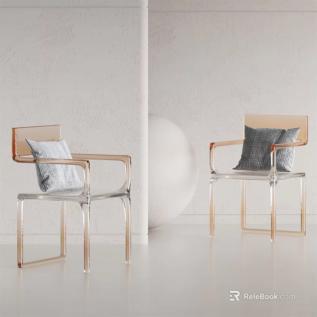 Modern Leisure Chairs With Transparent Acrylic Seat Gold Metal Frame And Light Dark Cushions 3d model 