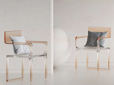 Modern Leisure Chairs With Transparent Acrylic Seat Gold Metal Frame And Light Dark Cushions 3d model