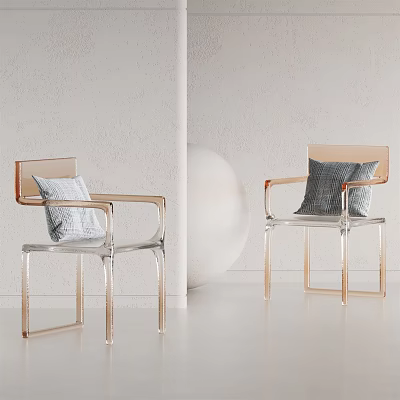 Modern Leisure Chairs With Transparent Acrylic Seat Gold Metal Frame And Light Dark Cushions 3d model