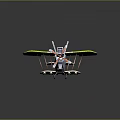 Green Biplane with Red and Blue Target Symbols Propeller and Yellow Figure Piloting