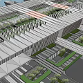 Modern Office Building With Glass Curtain Wall Landscaped Surroundings And Parking Space