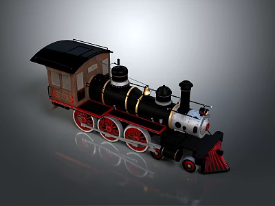 Classic Vintage Steam Train Featuring Black Body Red Wheels And White Front Details 3d model