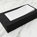 Modern Rectangular White Bathtub With Black Wooden Base On Marble Countertop 3d model