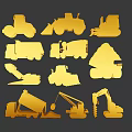 Collection Of Gold Construction Vehicle Silhouettes Including Bulldozers Trucks And Excavators