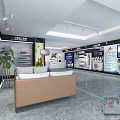 Spacious Modern Exhibition Hall Interior Featuring Gray Marble Floor Sofas And Display Walls 3d model