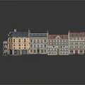 European Style Multi Story Row Buildings With Colored Facades Red Roofs And Balconies