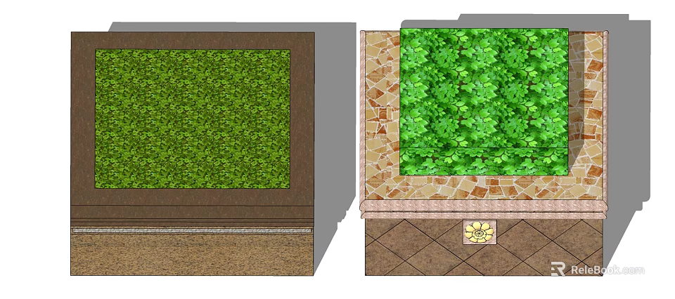 Decorative Tree Planter Design With Green Foliage And Patterned Stone Tiles 3d model 