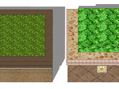 Decorative Tree Planter Design With Green Foliage And Patterned Stone Tiles 3d model