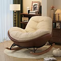 Comfortable Beige Cushioned Rocking Lounge Chair With Brown Frame In Cozy Indoor Setting