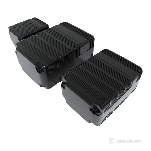 Black Industrial Storage Containers With Ribbed Design And Locking Latches 3d model 