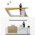 Modern Reception Desk Design With Gold Frame Marble Top And Computer Monitors
