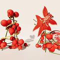 Art Installation with Red Decorative Balls Bamboo Structure and Red Goldfish Shaped Decoration