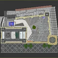 Classical Architectural Model With Trees Fountain Square And Exterior Design Details
