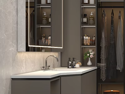 Modern Bathroom Cabinet With Mirror Sink Countertop And Decorative Storage 3d model