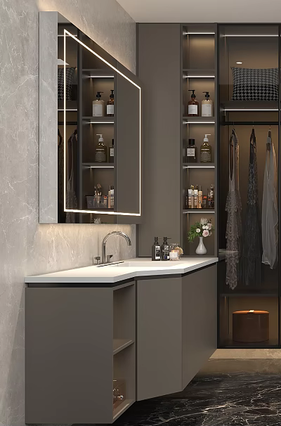 Modern Bathroom Cabinet With Mirror Sink Countertop And Decorative Storage 3d model