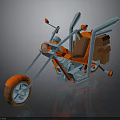 3D Model Red And Blue Custom Motorcycle With Long Handlebars And Unique Seat