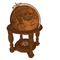 Vintage Globe Decorative Ornament Set With Wooden Base And Stand Design