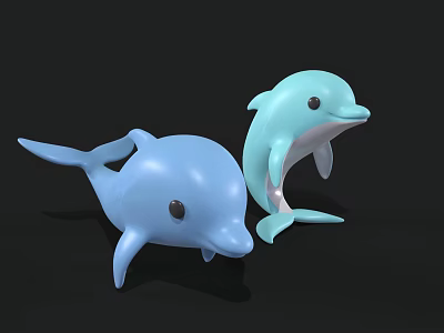 Two Blue And Light Blue Dolphin Toys Standing On Black Background For Aquatic Animal 3d model