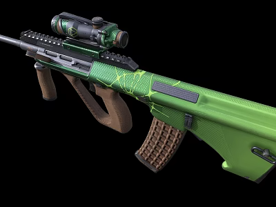 Green Rifle With Scope Yellow Lightning Patterns And Brown Stock Modern Design 3d model