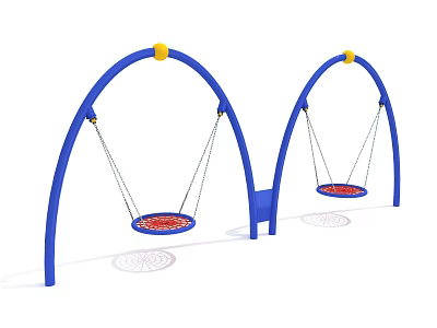 Outdoor Playground Swings With Blue Arched Frames Red Circular Seats And Yellow Top Accents 3d model