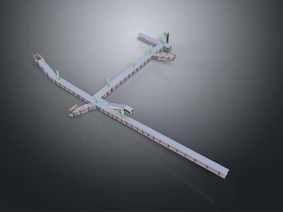 3D Model of Modern Transportation Hub With Multi Branch Platform Structure 3d model